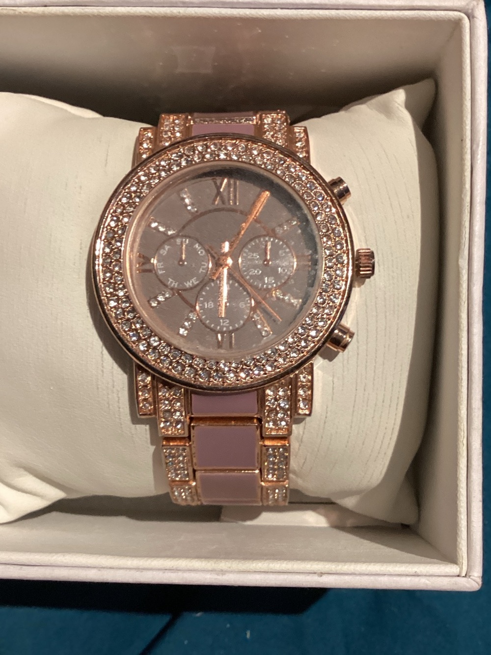 Women’s Rose Gold Watch with Pink Accents and Crystal Bezel